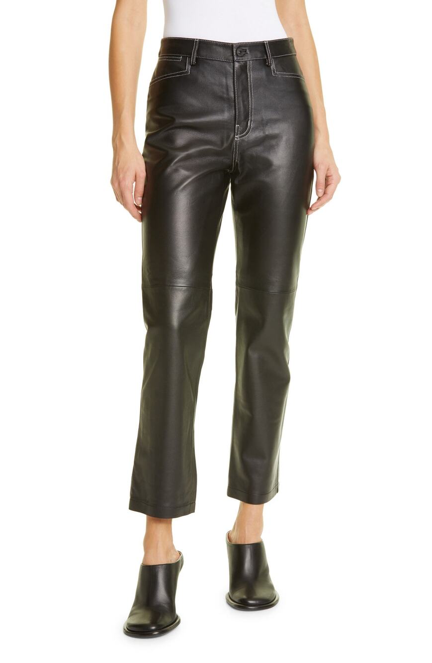 Proenza Schouler White Label Leather Straight Leg Pants - 2 Black
